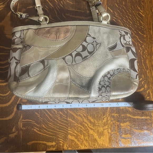 Coach Mosaic Gallery Patchwork Metallic Gold and Tan Tote/Shoulder Bag - Picture 7 of 10